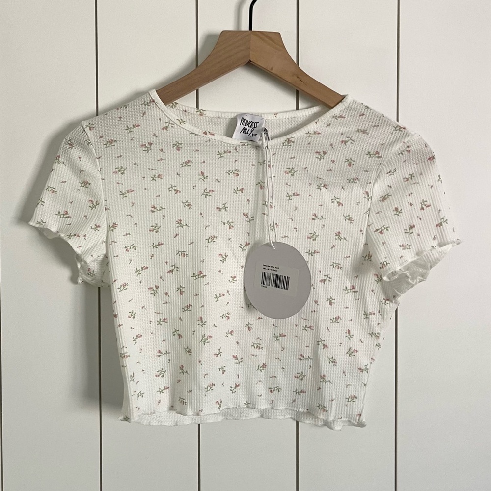 Princess Polly Ribbed Floral Crop Tee